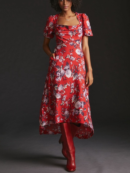 Maeve Dresses & Skirts - Maeve Red Floral High-Low Midi Dress